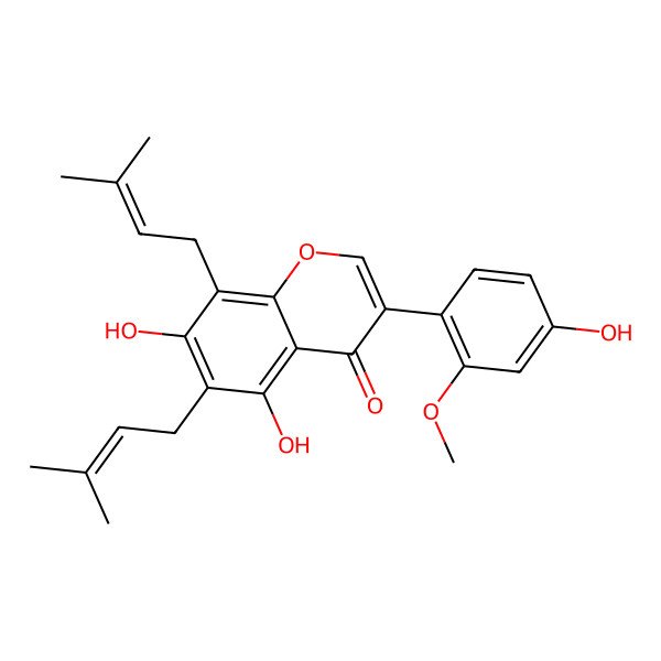 2D Structure of 5,7-Dihydroxy-3-(4-hydroxy-2-methoxyphenyl)-6,8-bis(3-methylbut-2-enyl)chromen-4-one