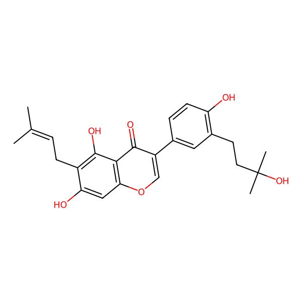 2D Structure of 5,7-Dihydroxy-3-[4-hydroxy-3-(3-hydroxy-3-methylbutyl)phenyl]-6-(3-methylbut-2-enyl)chromen-4-one