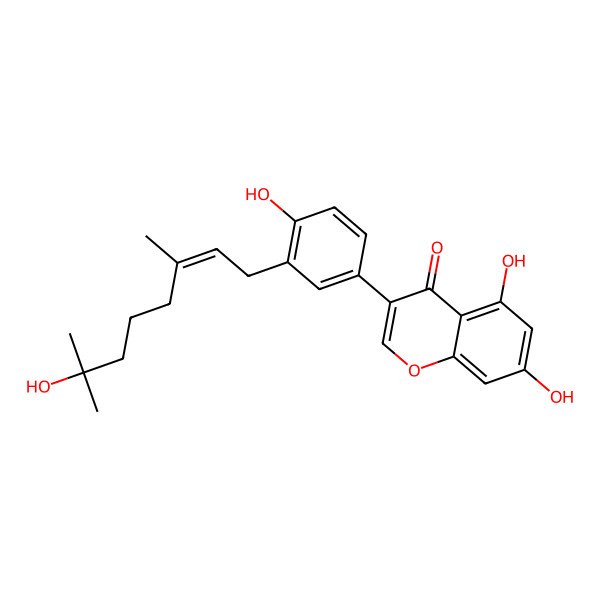 2D Structure of 5,7-Dihydroxy-3-[4-hydroxy-3-(7-hydroxy-3,7-dimethyloct-2-enyl)phenyl]chromen-4-one