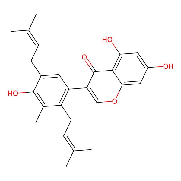 2D Structure of 5,7-Dihydroxy-3-[4-hydroxy-3-methyl-2,5-bis(3-methylbut-2-enyl)phenyl]chromen-4-one