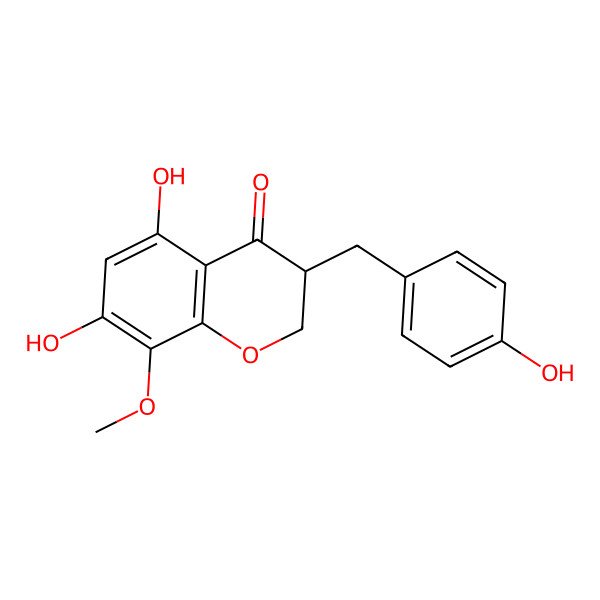 2D Structure of 5,7-Dihydroxy-3-[(4-hydroxyphenyl)methyl]-8-methoxy-2,3-dihydrochromen-4-one