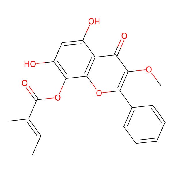 2D Structure of (5,7-Dihydroxy-3-methoxy-4-oxo-2-phenylchromen-8-yl) 2-methylbut-2-enoate