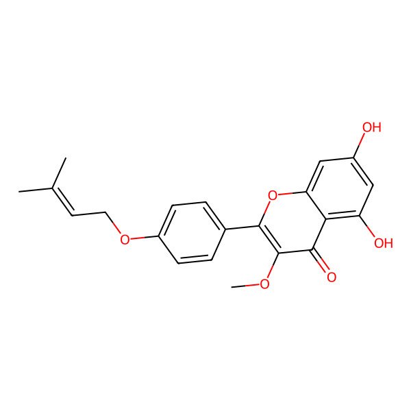 2D Structure of 5,7-Dihydroxy-3-methoxy-4'-prenyloxyflavone 2D Structure of 5,7-Dihydroxy-3-methoxy-4'-prenyloxyflavone
