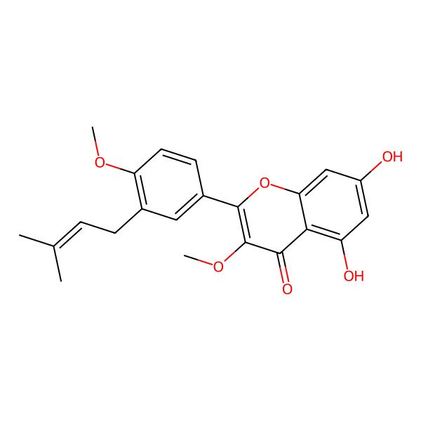 2D Structure of 5,7-Dihydroxy-3'(3-methylbut-2-enyl)-3,4'-dimethoxy flavone