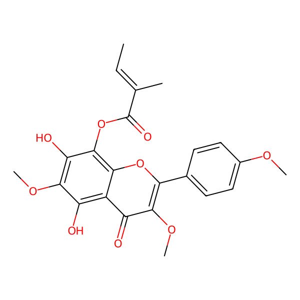 2D Structure of [5,7-Dihydroxy-3,6-dimethoxy-2-(4-methoxyphenyl)-4-oxochromen-8-yl] 2-methylbut-2-enoate