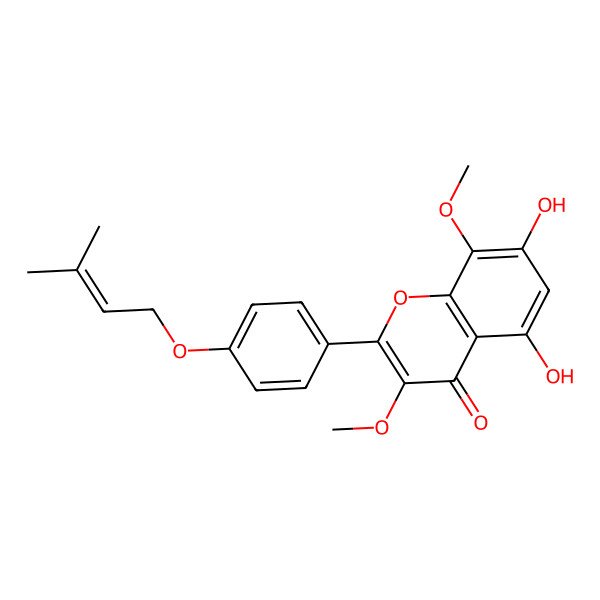 2D Structure of 5,7-Dihydroxy-3,8-dimethoxy-4'-prenyloxyflavone 2D Structure of 5,7-Dihydroxy-3,8-dimethoxy-4'-prenyloxyflavone