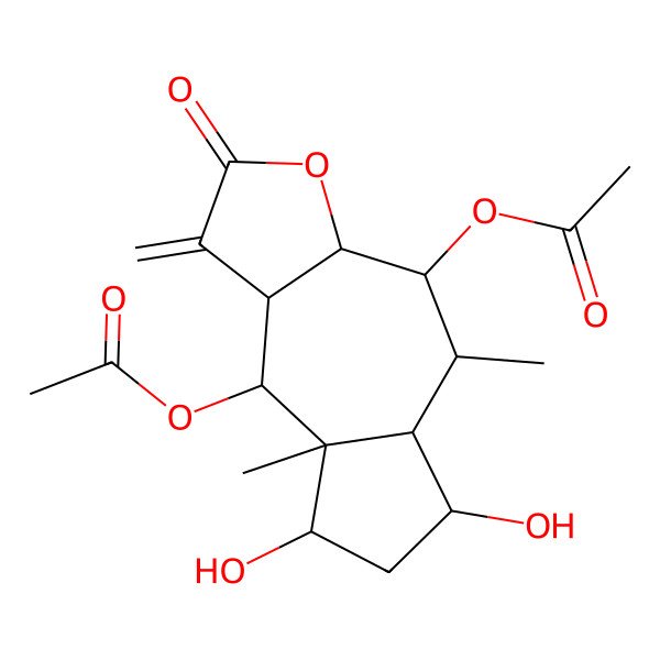 2D Structure of 5,7-Dihydroxy-4a,8-dimethyl-3-methylidene-2-oxododecahydroazuleno[6,5-b]furan-4,9-diyl diacetate