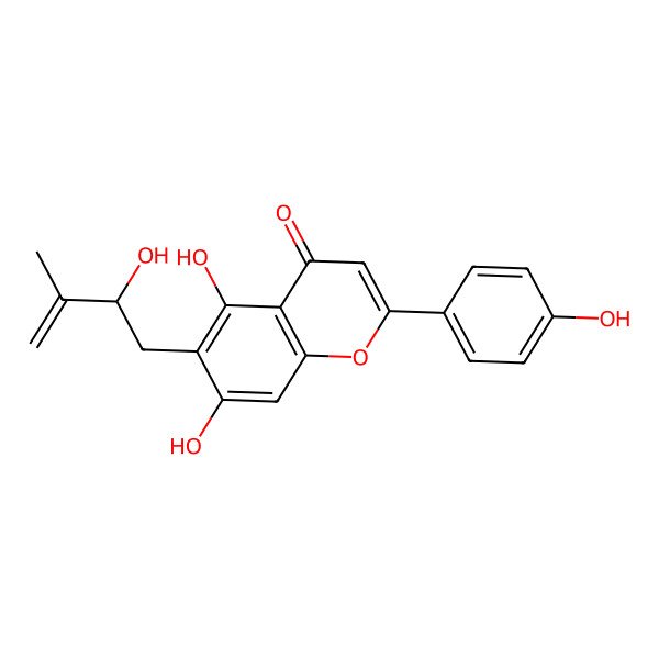 2D Structure of 5,7-dihydroxy-6-[(2S)-2-hydroxy-3-methylbut-3-enyl]-2-(4-hydroxyphenyl)chromen-4-one