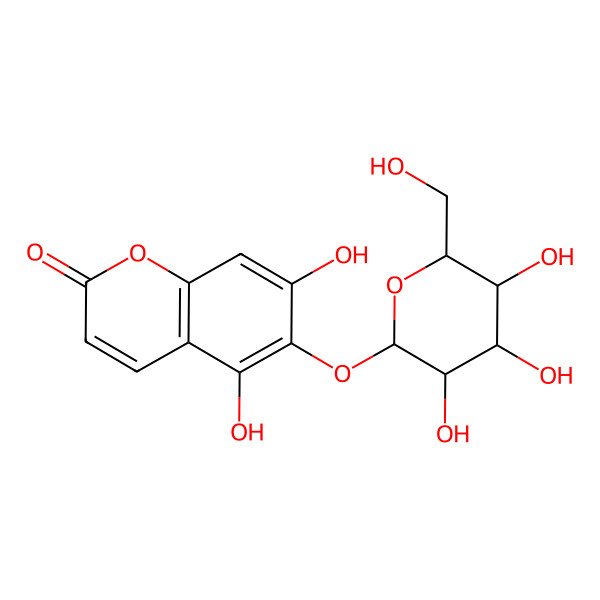 2D Structure of 5,7-dihydroxy-6-[(2S,3R,4S,5S,6R)-3,4,5-trihydroxy-6-(hydroxymethyl)oxan-2-yl]oxychromen-2-one