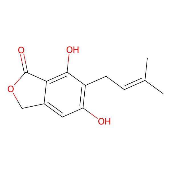 2D Structure of 5,7-dihydroxy-6-(3-methylbut-2-enyl)isobenzofuran-1(3H)-one