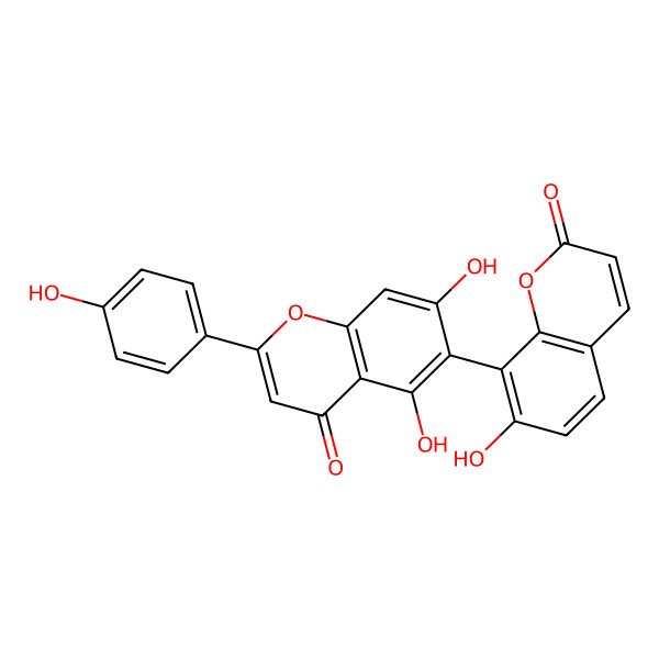 2D Structure of 5,7-Dihydroxy-6-(7-hydroxy-2-oxochromen-8-yl)-2-(4-hydroxyphenyl)chromen-4-one
