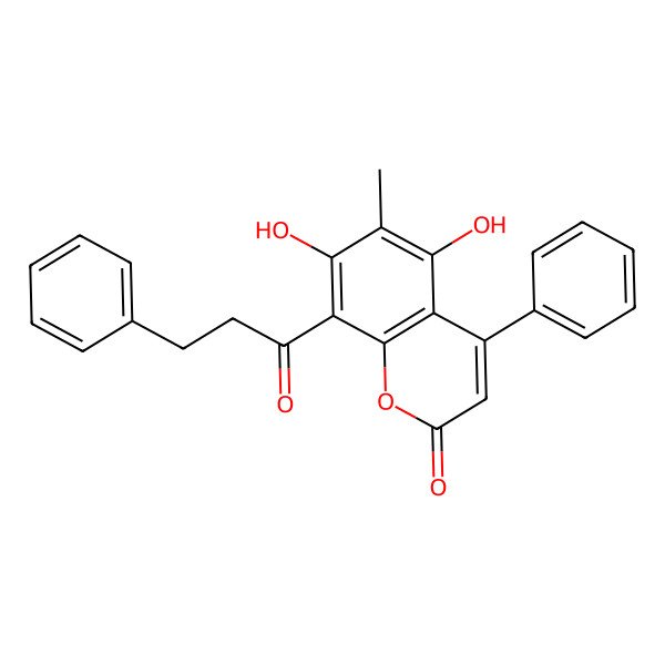 2D Structure of 5,7-Dihydroxy-6-methyl-4-phenyl-8-(3-phenylpropionyl)-1-benzopyran-2-one