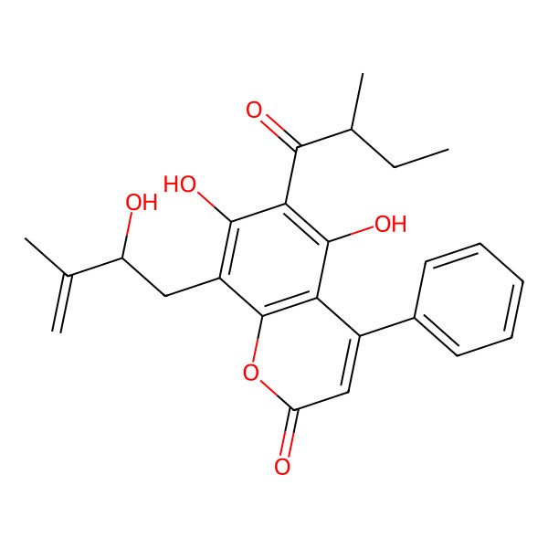 2D Structure of 5,7-Dihydroxy-8-(2-hydroxy-3-methylbut-3-enyl)-6-(2-methylbutanoyl)-4-phenylchromen-2-one 2D Structure of 5,7-Dihydroxy-8-(2-hydroxy-3-methylbut-3-enyl)-6-(2-methylbutanoyl)-4-phenylchromen-2-one