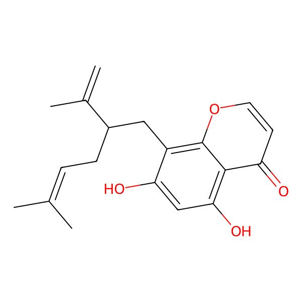 2D Structure of 5,7-dihydroxy-8-[(2S)-5-methyl-2-prop-1-en-2-ylhex-4-enyl]chromen-4-one