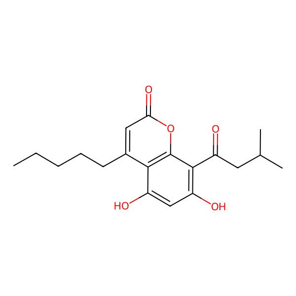 2D Structure of 5,7-Dihydroxy-8-(3-methylbutanoyl)-4-pentylchromen-2-one