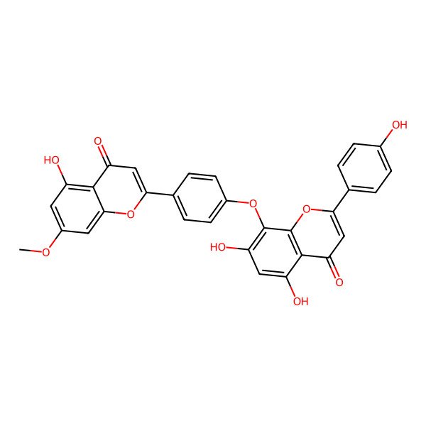 2D Structure of 5,7-Dihydroxy-8-[4-(5-hydroxy-7-methoxy-4-oxochromen-2-yl)phenoxy]-2-(4-hydroxyphenyl)chromen-4-one