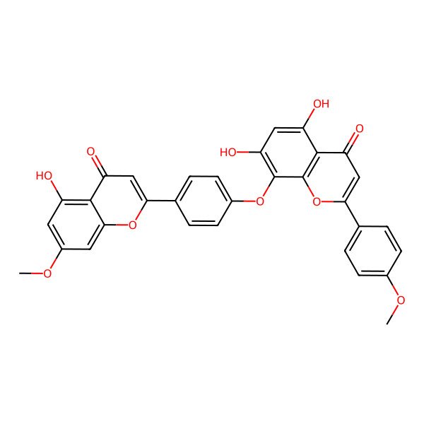 2D Structure of 5,7-Dihydroxy-8-[4-(5-hydroxy-7-methoxy-4-oxochromen-2-yl)phenoxy]-2-(4-methoxyphenyl)chromen-4-one