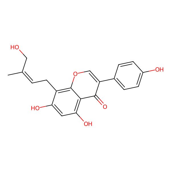 2D Structure of 5,7-dihydroxy-8-[(2E)-4-hydroxy-3-methylbut-2-en-1-yl]-3-(4-hydroxyphenyl)-4H-chromen-4-one
