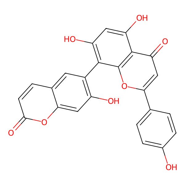 2D Structure of 5,7-Dihydroxy-8-(7-hydroxy-2-oxochromen-6-yl)-2-(4-hydroxyphenyl)chromen-4-one