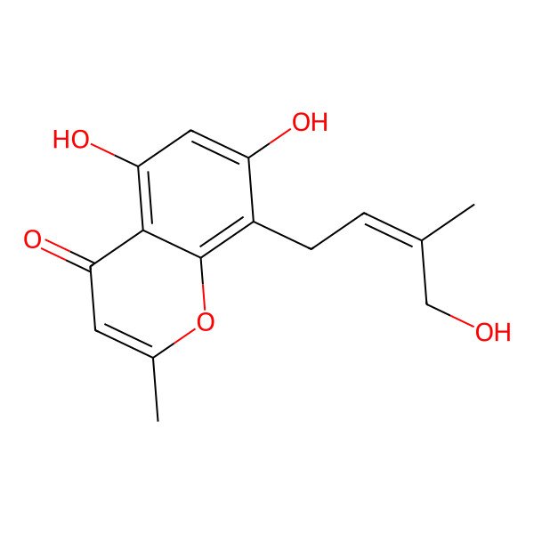 2D Structure of 5,7-dihydroxy-8-[(E)-4-hydroxy-3-methylbut-2-enyl]-2-methylchromen-4-one