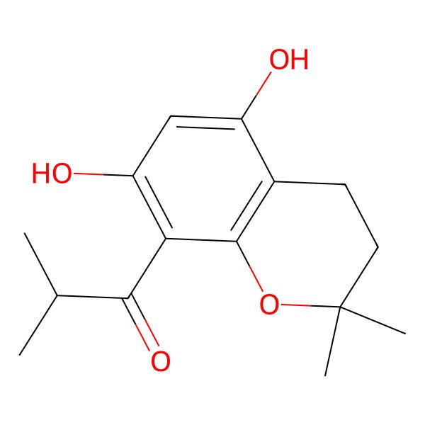2D Structure of 5,7-Dihydroxy-8-isobutyryl-2,2-dimethylchroman