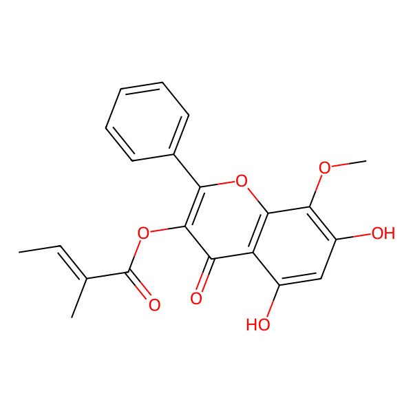 2D Structure of (5,7-Dihydroxy-8-methoxy-4-oxo-2-phenylchromen-3-yl) 2-methylbut-2-enoate