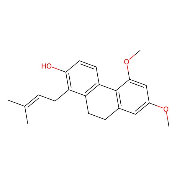 2D Structure of 5,7-Dimethoxy-1-(3-methylbut-2-enyl)-9,10-dihydrophenanthren-2-ol