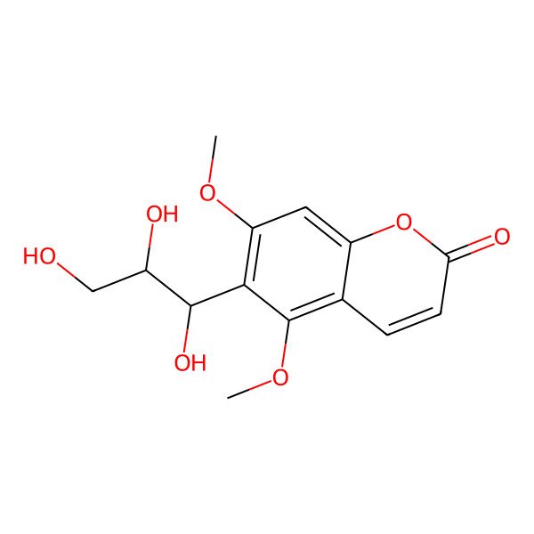 2D Structure of 5,7-Dimethoxy-6-(1,2,3-trihydroxypropyl)chromen-2-one