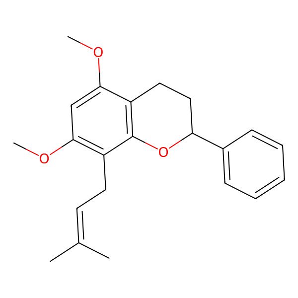 2D Structure of 5,7-dimethoxy-8-(3-methylbut-2-enyl)-2-phenyl-3,4-dihydro-2H-chromene