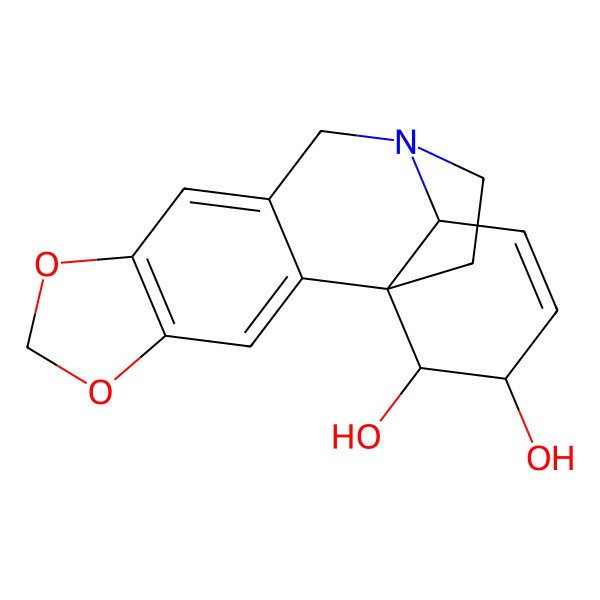 2D Structure of 5,7-Dioxa-12-azapentacyclo[10.5.2.01,13.02,10.04,8]nonadeca-2,4(8),9,14-tetraene-16,17-diol