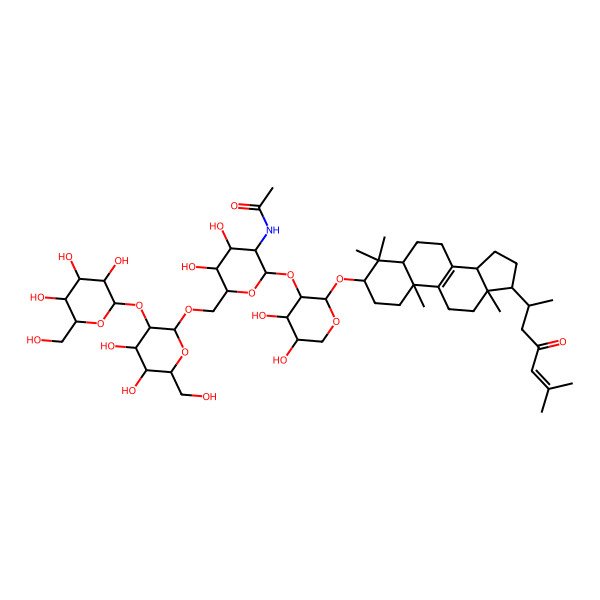 2D Structure of N-[(2S,3R,4R,5S,6R)-6-[[(2R,3R,4S,5S,6R)-4,5-dihydroxy-6-(hydroxymethyl)-3-[(2S,3R,4S,5S,6R)-3,4,5-trihydroxy-6-(hydroxymethyl)oxan-2-yl]oxyoxan-2-yl]oxymethyl]-2-[(2S,3R,4S,5R)-4,5-dihydroxy-2-[[(3S,5R,10S,13R,14R,17R)-4,4,10,13-tetramethyl-17-[(2R)-6-methyl-4-oxohept-5-en-2-yl]-1,2,3,5,6,7,11,12,14,15,16,17-dodecahydrocyclopenta[a]phenanthren-3-yl]oxy]oxan-3-yl]oxy-4,5-dihydroxyoxan-3-yl]acetamide