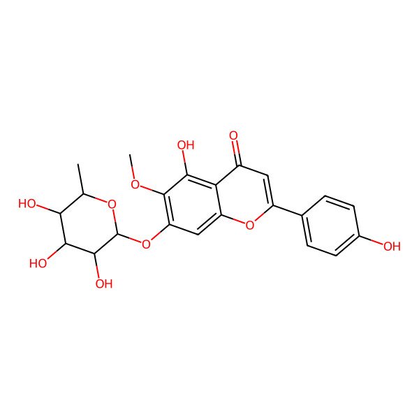 2D Structure of 5-hydroxy-2-(4-hydroxyphenyl)-6-methoxy-7-[(2S,3S,4R,5R,6S)-3,4,5-trihydroxy-6-methyloxan-2-yl]oxychromen-4-one