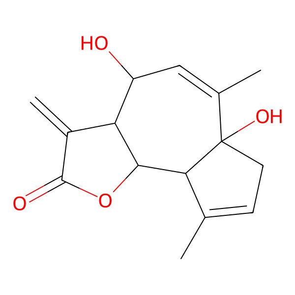 2D Structure of (3aS,4R,6aS,9aR,9bS)-4,6a-dihydroxy-6,9-dimethyl-3-methylidene-4,7,9a,9b-tetrahydro-3aH-azuleno[4,5-b]furan-2-one