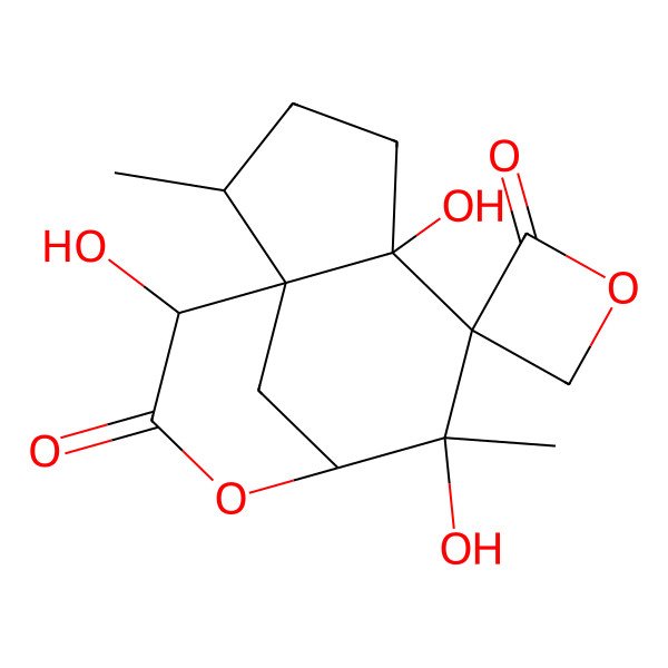 2D Structure of 5,7,11-Trihydroxy-2,7-dimethylspiro[9-oxatricyclo[6.3.1.01,5]dodecane-6,3'-oxetane]-2',10-dione