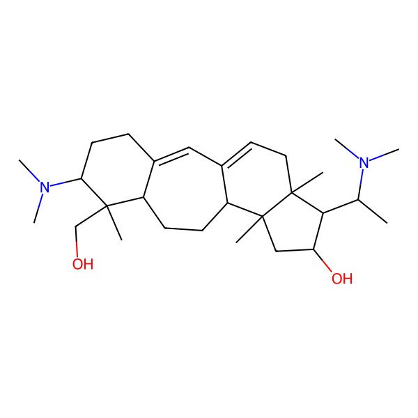 2D Structure of (6S,7R,8R,11R,12S,14S,15S,16R)-6-(dimethylamino)-15-[(1S)-1-(dimethylamino)ethyl]-7-(hydroxymethyl)-7,12,16-trimethyltetracyclo[9.7.0.03,8.012,16]octadeca-1(18),2-dien-14-ol