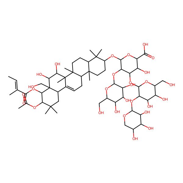 2D Structure of 6-[[10-Acetyloxy-7,8-dihydroxy-8a-(hydroxymethyl)-4,4,6a,6b,11,11,14b-heptamethyl-9-(2-methylbut-2-enoyloxy)-1,2,3,4a,5,6,7,8,9,10,12,12a,14,14a-tetradecahydropicen-3-yl]oxy]-4-[4,5-dihydroxy-6-(hydroxymethyl)-3-(3,4,5-trihydroxyoxan-2-yl)oxyoxan-2-yl]oxy-3-hydroxy-5-[3,4,5-trihydroxy-6-(hydroxymethyl)oxan-2-yl]oxyoxane-2-carboxylic acid