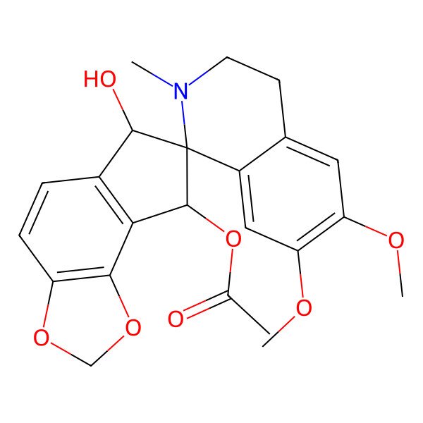 2D Structure of (6'-Hydroxy-6,7-dimethoxy-2-methylspiro[3,4-dihydroisoquinoline-1,7'-6,8-dihydrocyclopenta[g][1,3]benzodioxole]-8'-yl) acetate