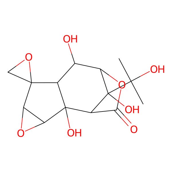 2D Structure of (1R,2S,3S,5R,6R,8S,9S,12R)-2,8,12-trihydroxy-12-(2-hydroxypropan-2-yl)spiro[4,10-dioxatetracyclo[7.2.1.02,7.03,5]dodecane-6,2'-oxirane]-11-one