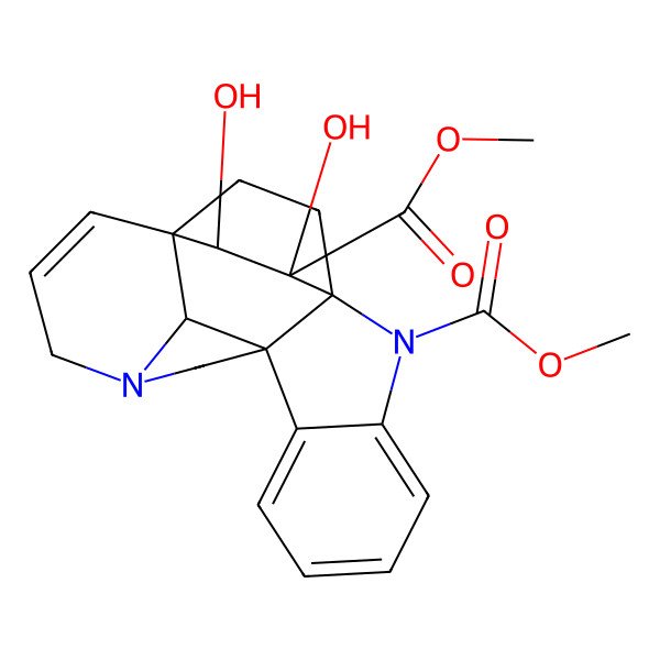 2D Structure of dimethyl (1S,9R,16R,17R,18R,21R)-17,18-dihydroxy-2,12-diazahexacyclo[14.2.2.19,12.01,9.03,8.016,21]henicosa-3,5,7,14-tetraene-2,18-dicarboxylate