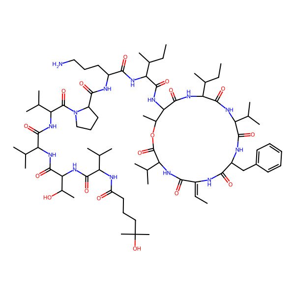 2D Structure of Unk-DL-Val-DL-xiThr-DL-Val-DL-Val-DL-Pro-DL-Orn-DL-xiIle-DL-xiThr(1)-DL-xiIle-DL-Val-DL-Phe-Abu(2,3-dehydro)-DL-Val-(1)