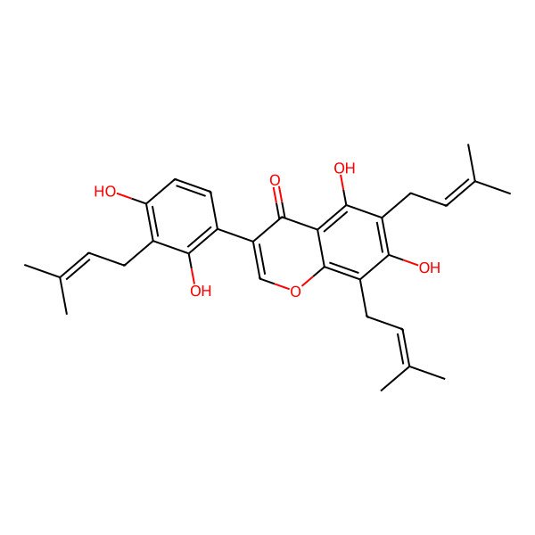 2D Structure of 5,7,2',4'-Tetrahydroxy-6,8,3'-triprenylisoflavone