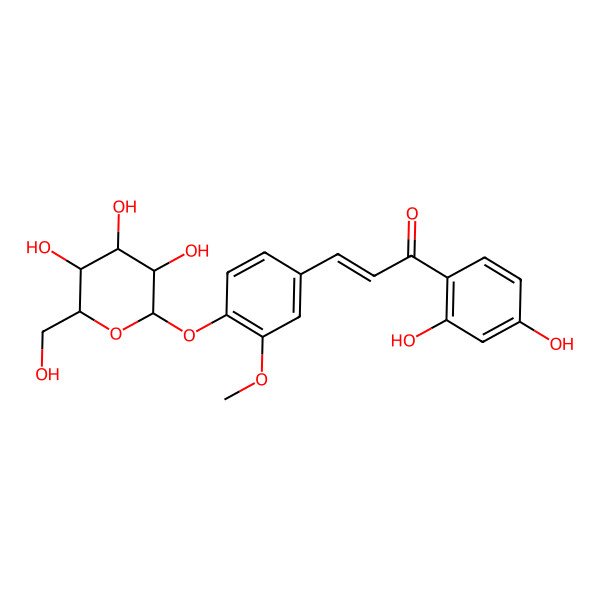 2D Structure of (E)-1-(2,4-dihydroxyphenyl)-3-[3-methoxy-4-[(2S,3S,4R,5S,6R)-3,4,5-trihydroxy-6-(hydroxymethyl)oxan-2-yl]oxyphenyl]prop-2-en-1-one