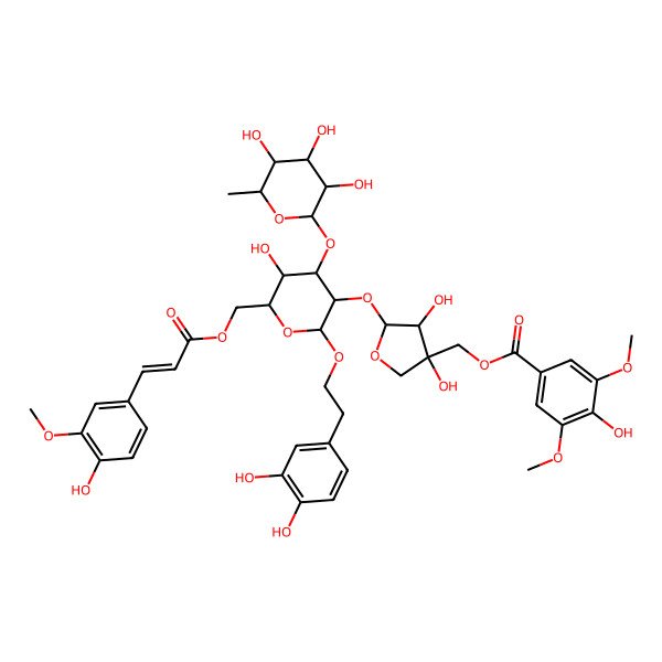 2D Structure of [5-[2-[2-(3,4-Dihydroxyphenyl)ethoxy]-5-hydroxy-6-[3-(4-hydroxy-3-methoxyphenyl)prop-2-enoyloxymethyl]-4-(3,4,5-trihydroxy-6-methyloxan-2-yl)oxyoxan-3-yl]oxy-3,4-dihydroxyoxolan-3-yl]methyl 4-hydroxy-3,5-dimethoxybenzoate