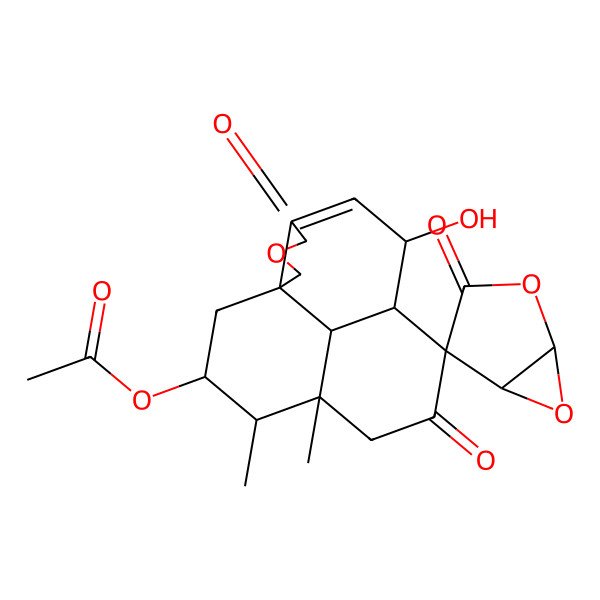 2D Structure of [(1S,1'R,3R,4S,5R,5'S,8S,9R,10S,16R)-10-hydroxy-4,5-dimethyl-3',7,13-trioxospiro[14-oxatetracyclo[7.6.1.01,12.05,16]hexadec-11-ene-8,4'-2,6-dioxabicyclo[3.1.0]hexane]-3-yl] acetate