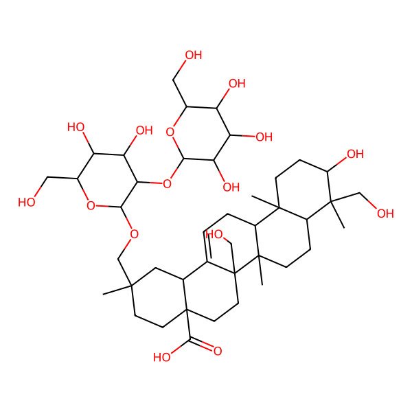 2D Structure of 2-[[4,5-Dihydroxy-6-(hydroxymethyl)-3-[3,4,5-trihydroxy-6-(hydroxymethyl)oxan-2-yl]oxyoxan-2-yl]oxymethyl]-10-hydroxy-6a,9-bis(hydroxymethyl)-2,6b,9,12a-tetramethyl-1,3,4,5,6,6a,7,8,8a,10,11,12,13,14b-tetradecahydropicene-4a-carboxylic acid