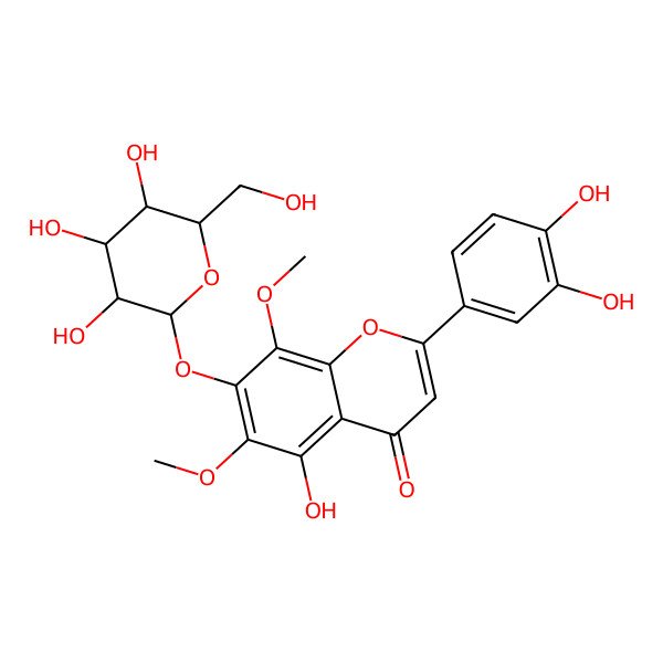 2D Structure of 5,7,3',4'-Tetrahydroxy-6,8-dimethoxyflavone 7-glucoside 2D Structure of 5,7,3',4'-Tetrahydroxy-6,8-dimethoxyflavone 7-glucoside