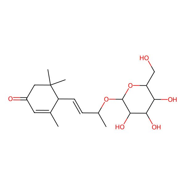 2D Structure of (4S)-3,5,5-trimethyl-4-[(E,3R)-3-[(2R,3R,4S,5S,6R)-3,4,5-trihydroxy-6-(hydroxymethyl)oxan-2-yl]oxybut-1-enyl]cyclohex-2-en-1-one
