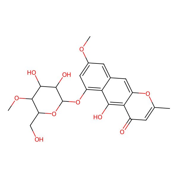 2D Structure of 6-[3,4-Dihydroxy-6-(hydroxymethyl)-5-methoxyoxan-2-yl]oxy-5-hydroxy-8-methoxy-2-methylbenzo[g]chromen-4-one
