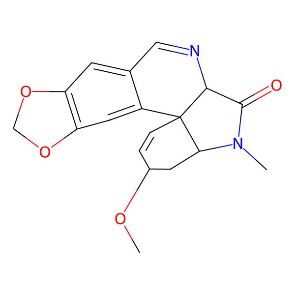 2D Structure of (1S,13S,16S,18S)-18-methoxy-15-methyl-5,7-dioxa-12,15-diazapentacyclo[11.7.0.01,16.02,10.04,8]icosa-2,4(8),9,11,19-pentaen-14-one