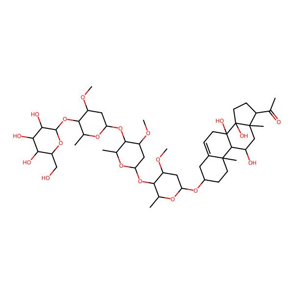 2D Structure of 1-[(3S,8S,9S,10R,11R,13R,14R,17S)-8,11,14-trihydroxy-3-[(2R,4S,5R,6R)-4-methoxy-5-[(2S,4S,5R,6R)-4-methoxy-5-[(2S,4R,5S,6R)-4-methoxy-6-methyl-5-[(2S,3R,4S,5S,6R)-3,4,5-trihydroxy-6-(hydroxymethyl)oxan-2-yl]oxyoxan-2-yl]oxy-6-methyloxan-2-yl]oxy-6-methyloxan-2-yl]oxy-10,13-dimethyl-2,3,4,7,9,11,12,15,16,17-decahydro-1H-cyclopenta[a]phenanthren-17-yl]ethanone